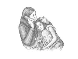 mother comforting child